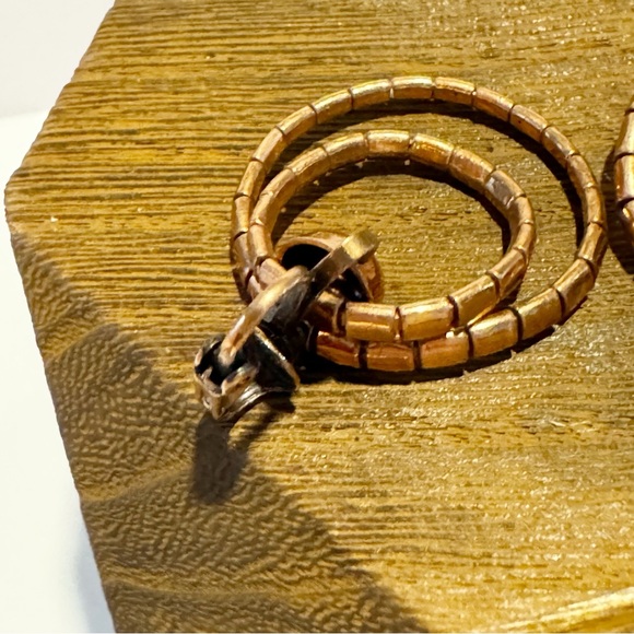 Vintage copper concentric circles dangling hoop earrings clip on - Picture 6 of 7
